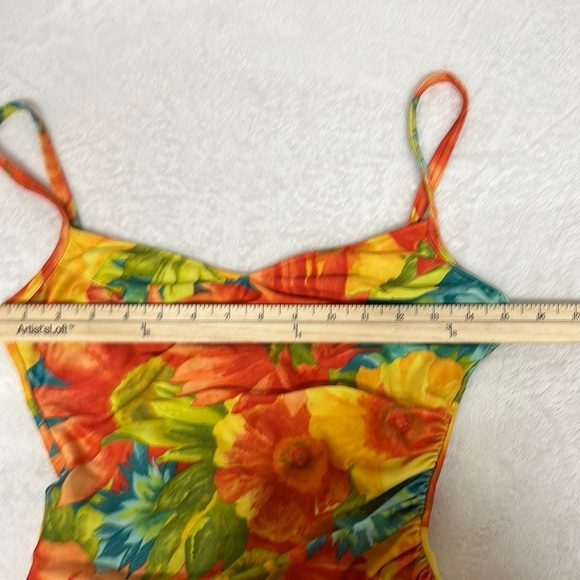 Vibrant Orange and Yellow One Piece Swimsuit with Spaghetti Straps - Picture 6 of 11